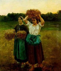 Etude De Figures Et De Paysage Pour "le Rappel Des Glaneuses" De 1859 by Jules Breton