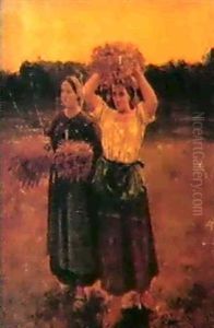 Etude Pour Le "retour Des Glaneuses" Du Musee D'orsay by Jules Breton