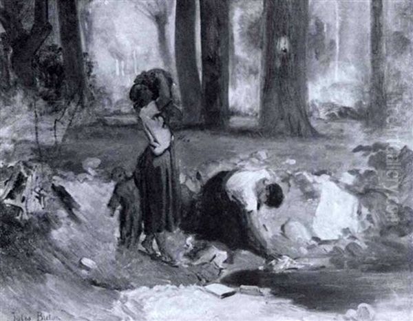 Washerwomen At A Woodland Pond - view 1