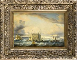 Schiffe Unter Dramatischem Himmel Vor Der Franzosischen Kuste by Louis Le Breton