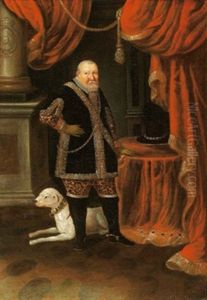 Bildnis Des Sachsischen Kurfursten Johann Georg I, Auf Der Saule Im Bild Links Das Kurfurstlich Gekronte Sachsische Wappen by Daniel Bretschneider the Younger