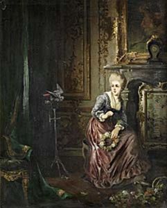 Interior Med Flicka Och Papegoja by Eduard Bretschneider