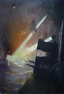 Ship Illuminating Another During Wwi Naval Engagement by Harold Matthew Brett