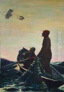 Fishermen Watching Aeroplane Overhead (magazine Cover Illus. For 3/10/1911 Issue Of Popular Magazine) Fishermen Watching Aeroplane Overhead (magazine Cover Illus. For 3/10/1911 Issue Of Popular Magazine)
