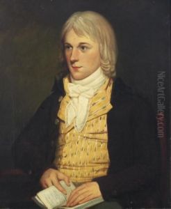 Portrait Of A Gentleman, Bust-length, Seated In A Yellow Vest And Brown Coat, Holding A Book Of Poetry