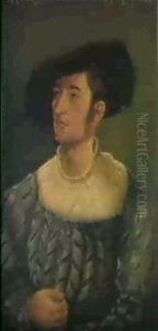 Portrait Of A Young Nobleman, Aged 25, Half Length, Wearing A Grey Tunic, A Pleated White Linen Shirt And A Velvet Hat