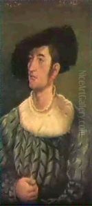Portrait Of A Young Nobleman, Aged 25, Half Length, Wearing A Grey Tunic, Pleated White Linen Shirt, And A Black by Joerg Breu the Elder