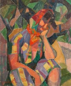 Femme Au Fichu Assise Dans Les Oliviers.