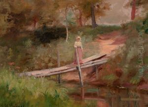 Woman On A Wooded Bridge by Nicholas Richard Brewer