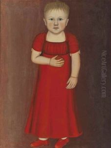 Young Boy In Red Holding An Apple by John Brewster Jr.
