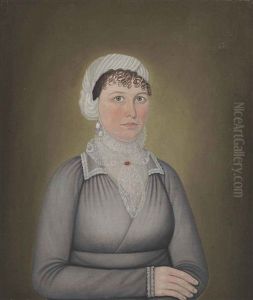 Woman In Gray Dress, Possibly Dated 1814 by John Brewster Jr.