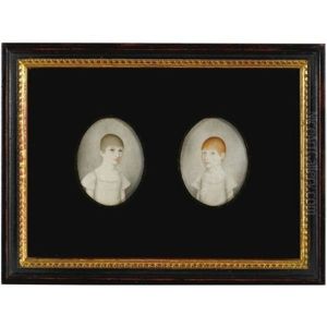 Portraits Of Dark-haired And Red-haired Young Girls (pair) by John Brewster Jr.