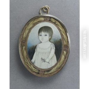 Portrait Of A Young Girl In White Dress Holding A Rose by John Brewster Jr.