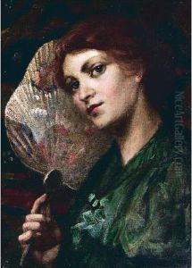 Young Woman Holding A Japanese Fan by Hugh Allan