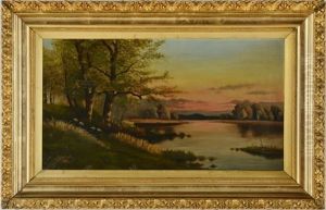 Lake Scene At Sunset by Anna Richards Brewster