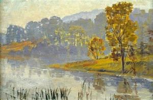 View Of A Lake (view Of A Valley & Family Entering A Field, Various Sizes; 3 Works) by Anna Richards Brewster