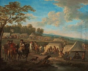 Field Camp With Troops And Horses by Charles Breydel