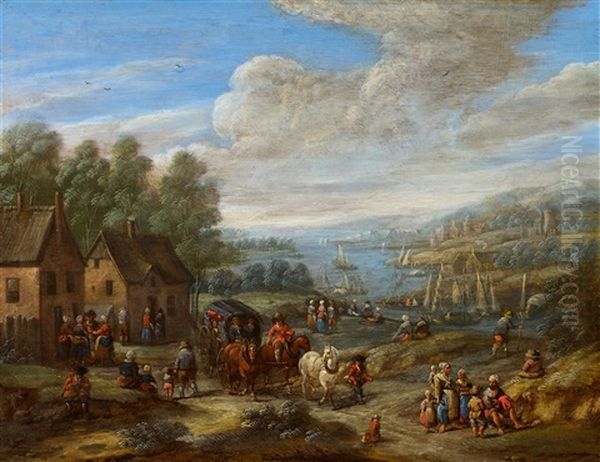 River Landscape With A Village And Travellers - view 1