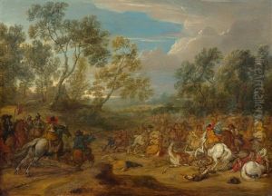 Equestrian Battle In An Area Of Forest by Karel Breydel