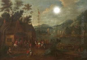 Rejouissance Populaire Devant Un Paysage Fluvial by Karel Breydel