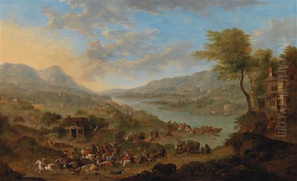 A Cavalry Skirmish Near A River - view 1