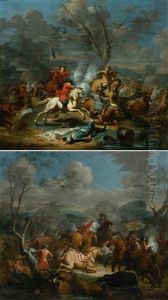 Pair Of Works: Equestrian Battles by Karel Breydel