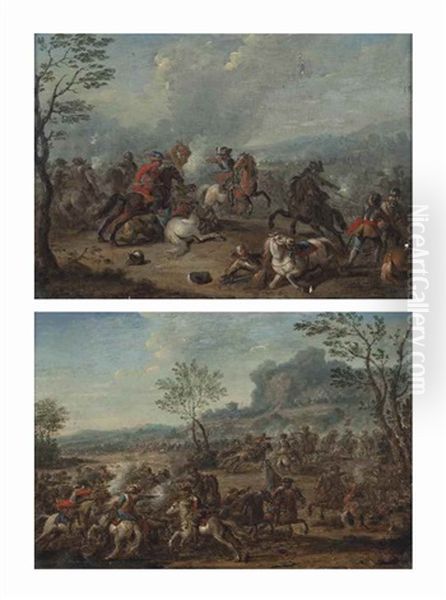 A Cavalry Skirmish In A Mountainous Landscape; And Cavalry On The Battlefield - view 1