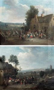 Assemblees De Personnages Devant Un Village by Karel Breydel