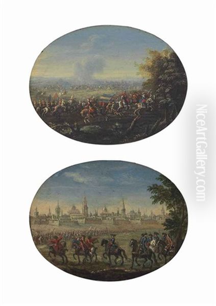Cavalry And Infantry Outside Of A City; Cavalry And Infantry On The Battlefield (pair) - view 1