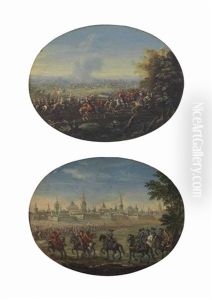 Cavalry And Infantry Outside Of A City; Cavalry And Infantry On The Battlefield (pair)