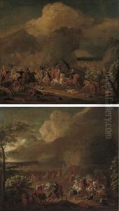 A Cavalry Charge (+ A Cavalry Skirmish; Pair) by Karel Breydel
