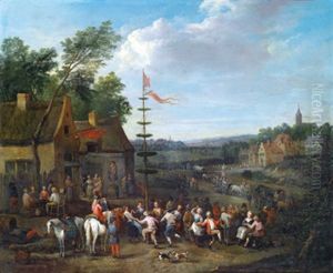 Eine Kirmes Mit Um Einen Maibaum Tanzenden Dorfbewohnern by Karel Breydel