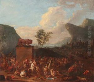 A Cavalry Battle Before A Mediterranean Port