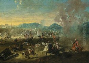 Reitergefecht Zwischen Kaiserlichen Und Turken In Einer Landschaft by Karel Breydel