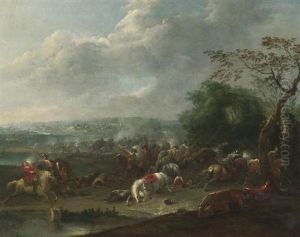 Reiterschlacht In Einem Weiten Flustal by Karel Breydel