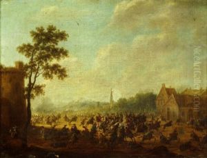 Scene De Bataille Sur La Place Du Village by Karel Breydel