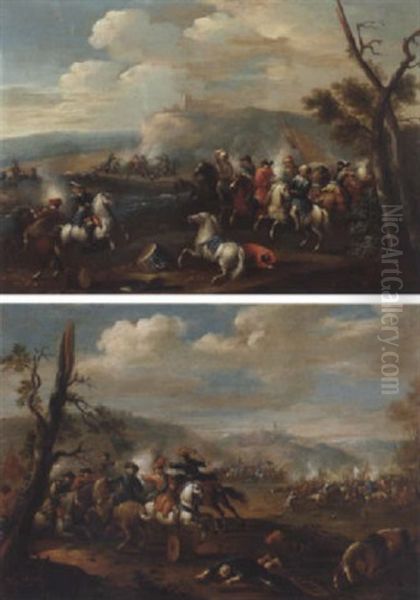 A Cavalry Battle Between Christians And Turks, A Hilltop Fort In The Distance - view 1