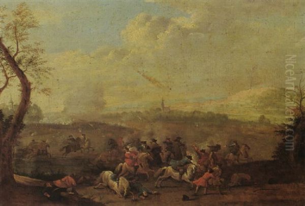 A Cavalry Battle Scene With A Village Beyond - view 1