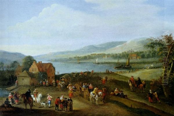 A River Landscape With Numerous Figures Near An Inn - view 1