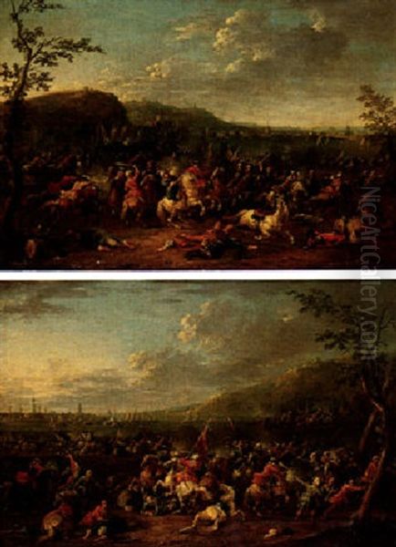 Cavalry Engagement With Soldiers Fighting Turks, View Of A Harbour Beyond - view 1