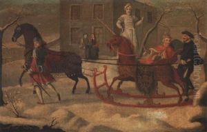 An Elegant Couple In A Horse-drawn Sleigh Outside A Mansion by Karel Breydel