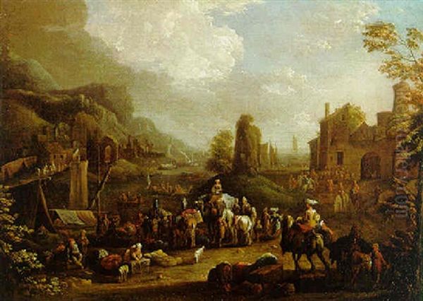 Fluslandschaft Mit Vielen Reitern Und Figuren - view 1