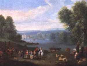 A River Landscape With Figures On A Path A River Landscape With Figures On A Path