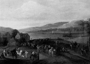 River Landscape With Travellers Outside And Inn River Landscape With Travellers Outside And Inn