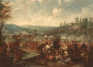 Soldiers Attacking A Military Encampment