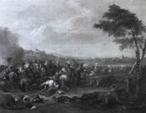 Cavalry Skirmish By A Lake by Karel Breydel