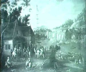Dorfliches Fest In Weiter Flusslandschaft by Karel Breydel