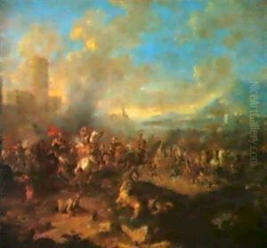 Reitergefecht Vor Den Mauern Einer Befestigten Stadt by Karel Breydel