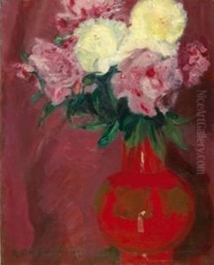 Paonien In Roter Vase by Robert Breyer
