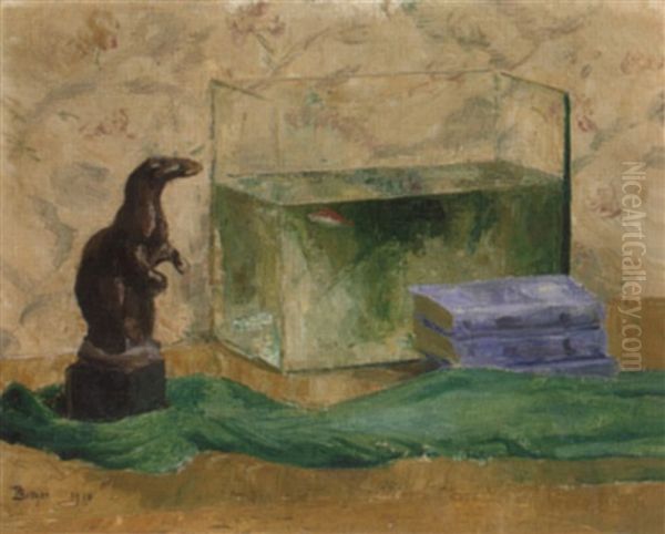 Stillleben Mit Otterskulptur Und Aquarium - view 1